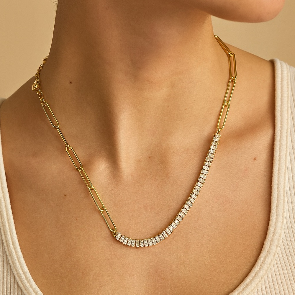 J. Crew Elegant Gold and CZ Rhinestone Necklace
